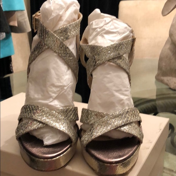 Jimmy Choo Glitter Fabric Champagne VAMP - Picture 5 of 8